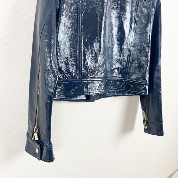 Michael Kors Midnight Blue Lamb Leather Crinkle Moto Jacket Size 4 - Picture 7 of 7